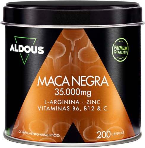 Maca Peruviana Nera Complex 35.000 mg - Estratto Alta Qualità 20:1-200 Capsule Maca Nera - Energia, Vitalità - Arginina, Zinco, Vitamine B6, B12, C - Vegan - ALDOUS