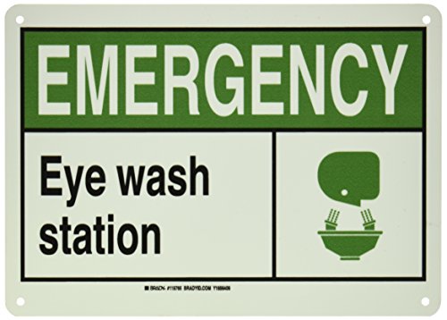 Panneau Emergency Eye Wash Station Brady phosphorescent noir vert blanc 25x35 cm