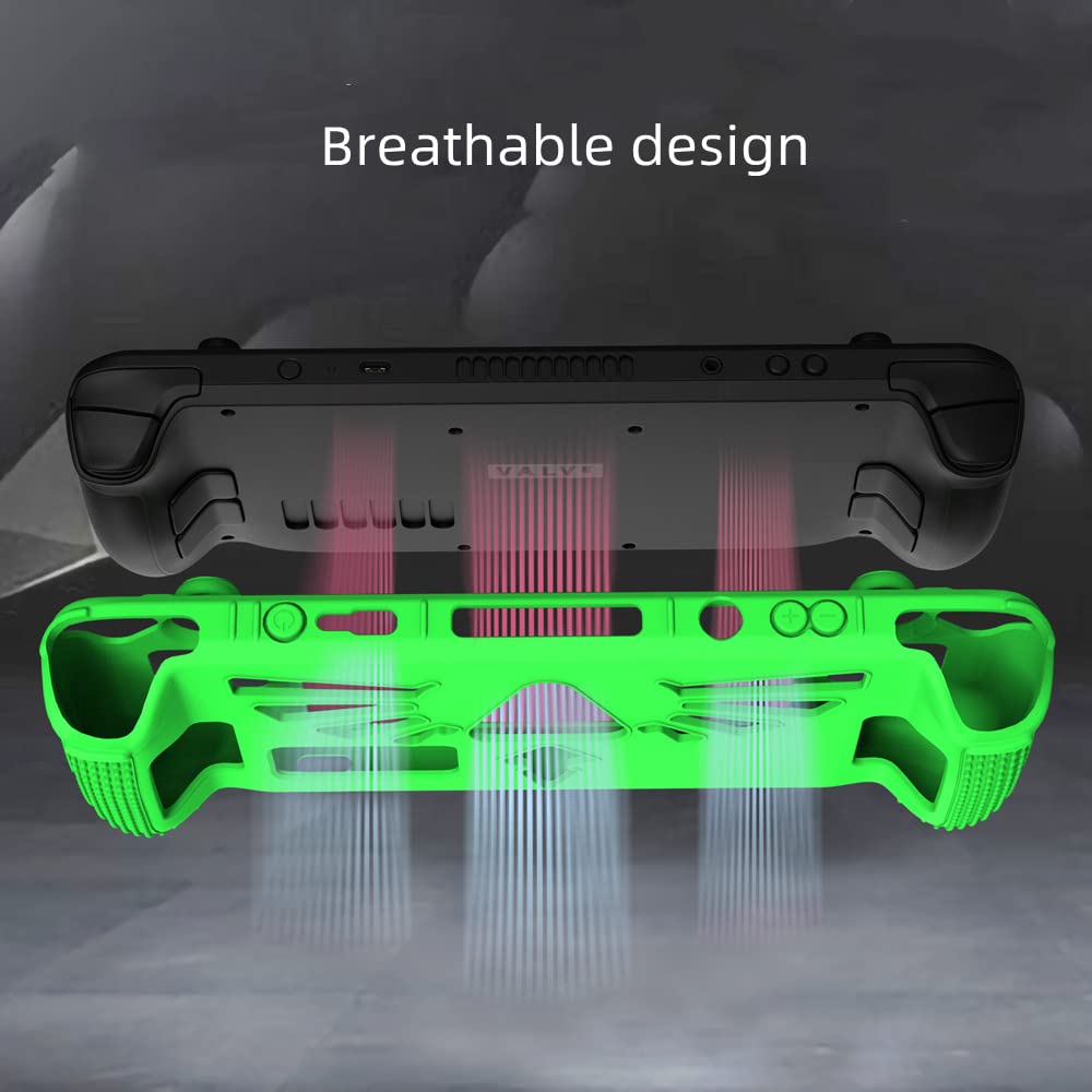 Estuche protector para Steam Deck, protector de cubierta suave de silicona con protección de cuerpo completo, absorción de impactos, cubierta de piel de goma ergonómica (verde)