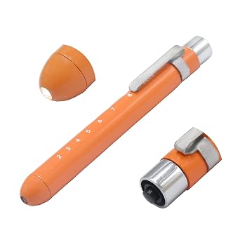 Medical Pen Lights for Nurses Doctors, Reusable LED Medical Penlight Flashlight with Pupil Gauge, White Light, Orange Color Penlight