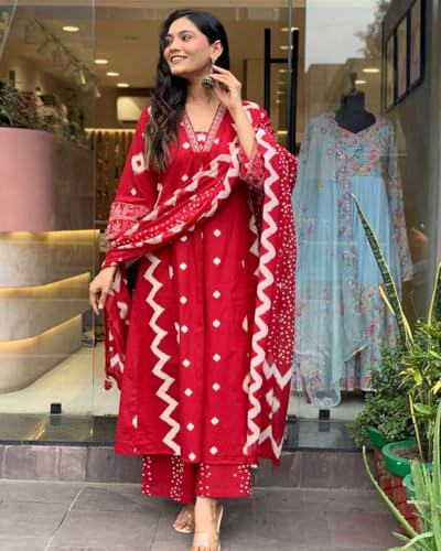 Image of Yashika Women Cotton Blend Floral Printed Kurta Plazzo Set with Dupatta Suitable For Every Indian Occasion