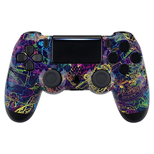eXtremeRate Neon Novel Pattern Replacement Faceplate Cover for PS4 Slim Pro Controller, Custom Front Housing Shell Case for PS4 Controller CUH-ZCT2 JDM-040 JDM-050 JDM-055 - Controller NOT Included