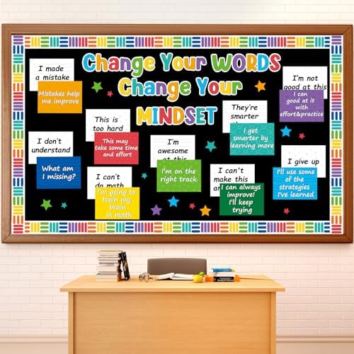 Justforjoyful 69 Pcs Growth Mindset Bulletin Board Set Motivational Growth Posters Classroom Decorations Teacher Inspirational Educational Supplies Positive Sayings Accent Display Set for Elementary