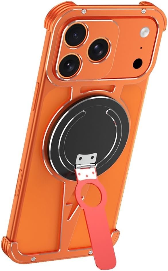 Magnetic Frameless Metal Case for iPhone 17 Pro/17 Pro Max, Hollow Heat Dissipation Design with Folding Stand & Rugged Protection(Blue,17 Pro)