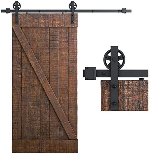 SMARTSTANDARD 6.6 Feet Heavy Duty Sliding Barn Door Hardware Kit, 4FT - 18FT, Black, Smoothly and Quietly, Simple and Easy to Install, Fit 36"- 40" Wide Panel (Industrial Bigwheel Hangers)
