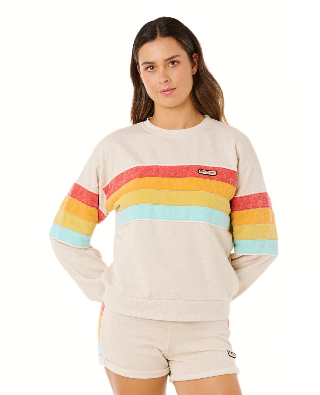 Rip Curl Women's Oatmeal 261 Surf Revival Relaxed Pullover Crew Sweatshirt, Xs