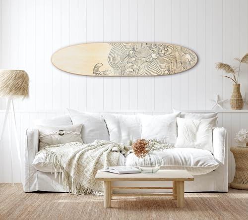 Creative Co-Op Coastal Decorative Surfboard Wall Décor, Wave Design Overlaid On Natural Wood, Hangs Vertical or Horizontal - Image 9