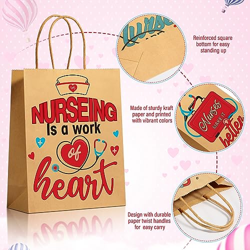 24pcs Nurses Week Gift Bulk Bags, Thank You Nurse Craft Paper Gift Bags, Best Nurse Ever Brown Goodies Bags With 8 Patterns for Nurses Week Nursing Day Medical RN Graduation Party Supplies 9 x 7 x 3 by Ragnhild - Used condition - Image 4