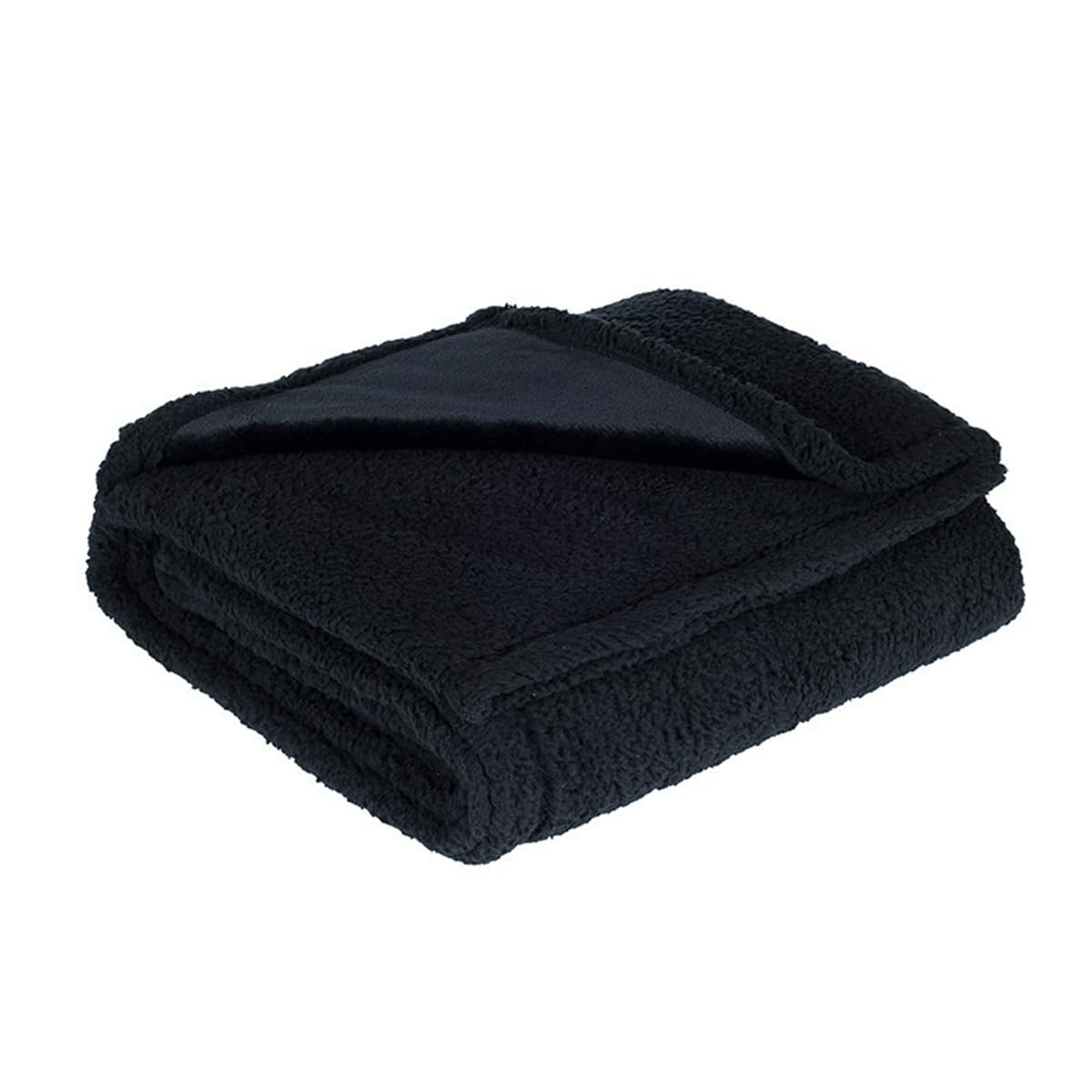 Couverture imperméable en polaire Sherpa pour animal de compagnie et chat - Couverture chaude et apaisante pour chaton - Pour canapé, voiture et chenil (noir, 145 x 216 cm)