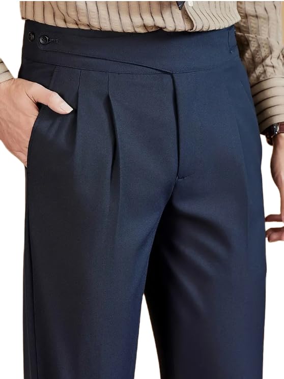Men's High Waisted Business Neapolitan Pleated Front Classic Fit Dress Pant2