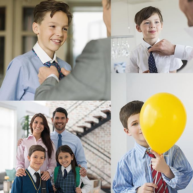 Hi-Tie Father and Son Tie Set Striped Plaid Ties for Men and Boys Silk Necktie Pocket Square Set for Wedding Gifts - Image 7