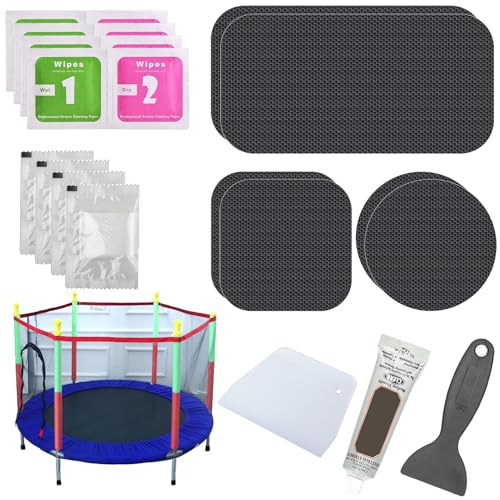 Heavy-Duty Trampoline Patch Repair Kit: 6 Self-Adhesive Patches (2 Square+2 Rectangular+2 Round) Repair Trampoline Mat Tear or Hole in a & Quick Mat Repairs