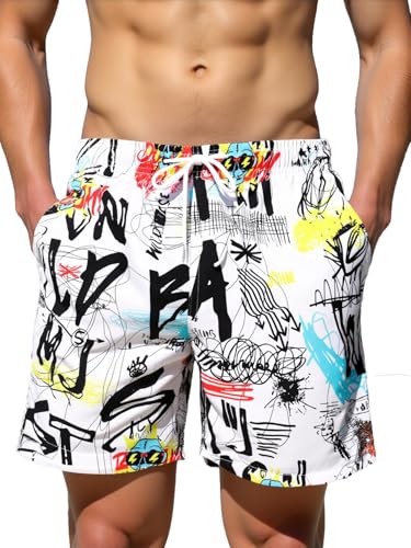 MADHERO Mens Swim Trunk Funny Pattern Bathing Suit with Mesh Lining Swimming Shorts2