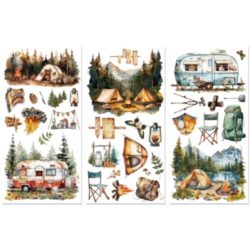 Peacoblue Rub on Transfers for Crafts 3Pcs Forest and Camping 15cmx30cm