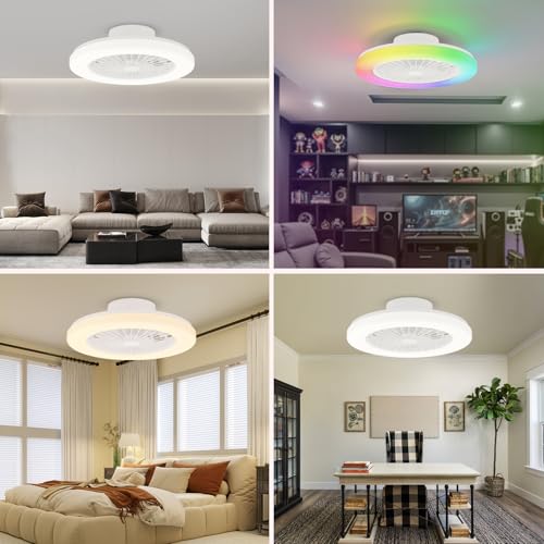 18.9" RGB Flush Mount Ceiling Fan with Light, 6 Speeds 3 Colors, Timer - image 8