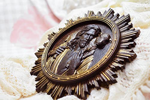 Good Shepherd Christian Icon Wooden Carved Religious Wall Art Personal Engraving #TOP4