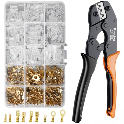 Preciva Crimpzangen-Set mit 300 Flachsteckverbindern, leichtes ergonomisches Design für elektrische Steckverbinder, AWG22-14 (0,5-2,5 mm²), 2,8-6,3 mm Flachstecker