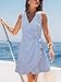 CUPSHE Women's Summer Dresses Striped V Neck Tie Waist Sleeveless Wrap Beach Vacation Mini Dress Striped Blue, L
