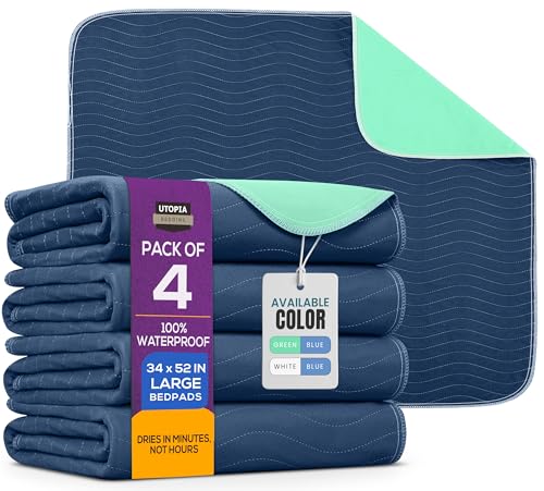 Image of 4 Pack Washable Pee Pads for Dogs 34 inch x 52 inch, Waterproof Dog Training Pads | Reusable Dog Training Pads for Sofa, Incontinence Bed Pads for Adults, Elderly and Kids (Navy,Green) by Utopia Bedding