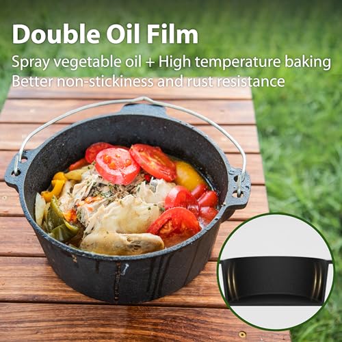 Naturehike Camping Dutch Oven, 4.25Qt Cast Iron Camp Cookware Pot With 2-In-1 Frying Skillet Lid, Pre-Seasoned for Outdoor BBQ Baking Campfire Cooking with Metal Handle Black - Image 3