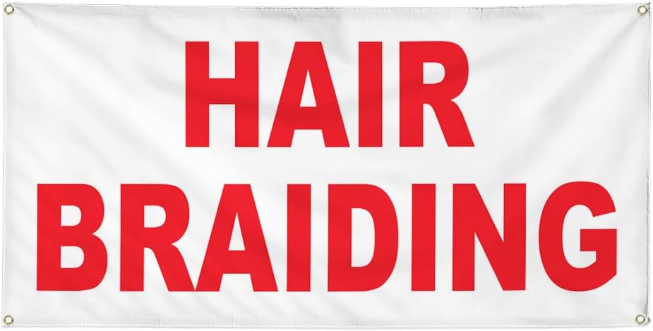 Vinyl Banner Multiple Sizes Hair Braiding Red A Business Outdoor Weatherproof Industrial Yard Signs 4 Grommets 24x36Inches