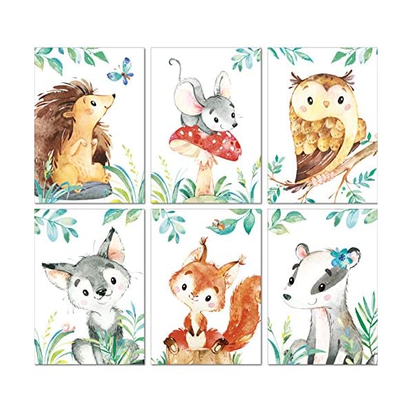 LALELU-Prints Bilder Kinderzimmer Poster Babyzimmer Deko Mädchen Jungen Kinderbilder Set Kinderzimmerbilder (Waldtiere B…