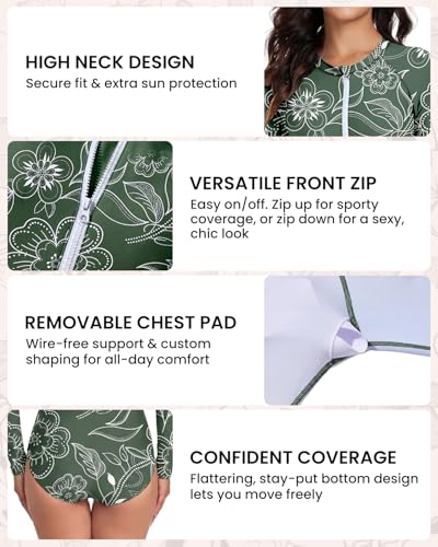 Image of Century Star UPF 50+ Long Sleeve Swimsuits for Women - Rash Guard Modest High Neck Surf One Piece Full Coverage Bathing Suit