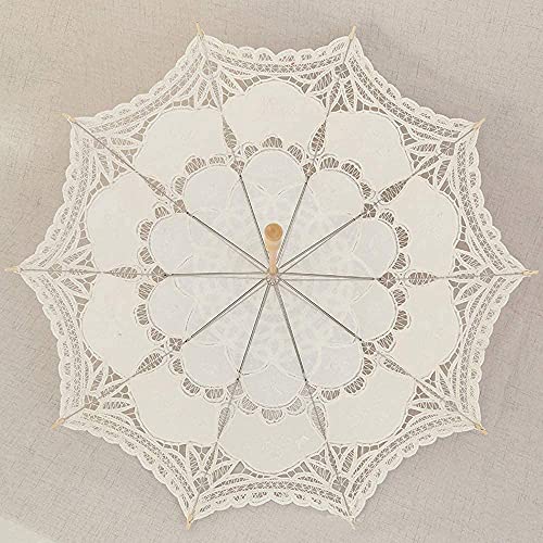 Sqoikos Ivory Lace Parasol Umbrella Vintage Wedding Bridal Lace Umbrella For Decoration Photo Tea Party Adult Size #TOP1
