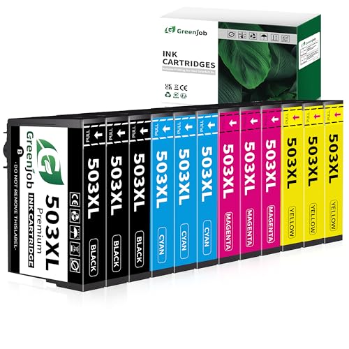 Greenjob 503XL Compatible Cartouche d'encre pour Epson 503 XL pour Epson Expression Home XP-5200 XP-5205 XP5200 XP5205 Workforce WF-2960 WF-2965 WF2960 WF2965 WF-2960DWF WF-2965DWF (Paquet de 12)