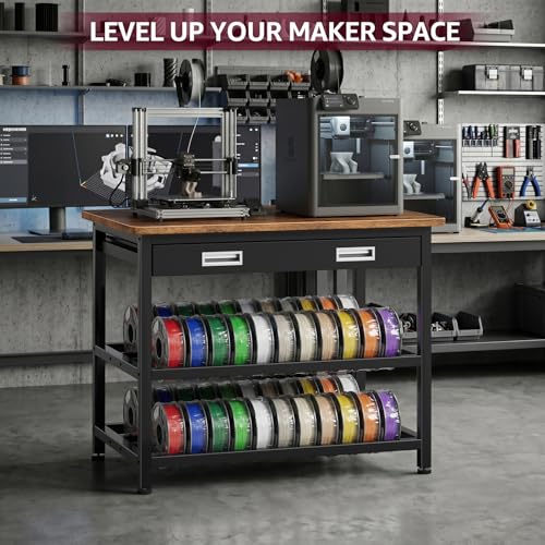 Image of Heavy Duty 3D Printer Stand with Storage, 3D Printer Table with Metal Drawer,Sturdy 3-Tier Metal 3 D Printing Desk for 3 D Printers,Brown
