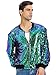 Lars Amadeus Men's St. Patrick's Day Varsity Jacket Party Disco Shiny Sparkly Glitter Bomber Green Sequins Jacket Large
