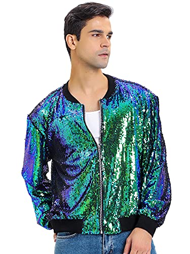 Lars Amadeus Men's Varsity Jacket Halloween Party Disco Shiny Sparkly Glitter Bomber Sequins Jacket2