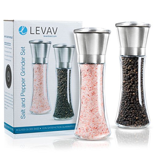 Levav Premium Salt and Pepper Grinder Set of 2 Brushed Stainless Steel
