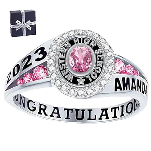 Personalized Engraved Birthstone Graduation Ring Gift for Graduates, March Birthstone Jewellery, Birthstone Ring, Custom Name ring, for Graduation Ceremony, Keepsake, or Anniversary