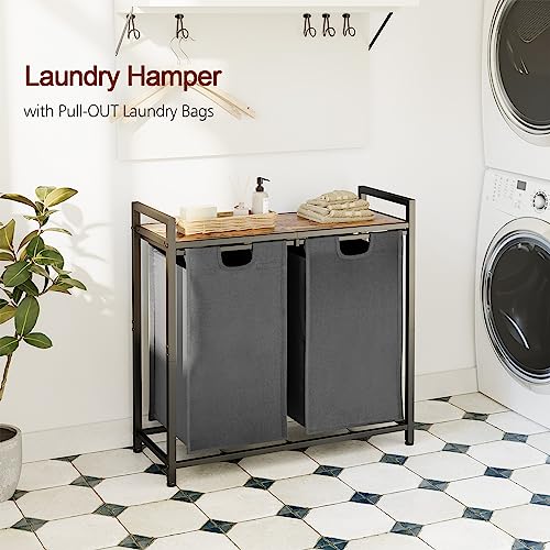 Amhancible Laundry Hamper With Shelf, Laundry Basket 2 Section, Laundry Sorter Organizer, Clothes Hamper With Pull-Out And Removable Bags, Top Table, For Laundry Room Hls02Bg #TOP1