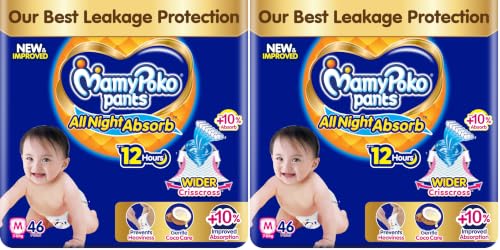 Image of New Mamypoko Pants Premium All Night Absorb| Pant Style Baby Diapers Medium Size(M), 46 Count, Ideal for 7-12Kgs|1 Diaper: Upto All Night Absorption now with 10% increased power|Wider Crisscross Sheet|Gentle Coco Care| 12hr Leakage Protection| Prevents Heaviness.