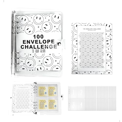 Sparbuch mit Geldumschlägen, Budget Planner A5, 100 Envelope Challenge Binder mit Challenge Tracker und Pre-numbered Geldfächer, Sparbuch Für Geld Challenge, Geldsparmappe für Paare, Büros, Zuhause