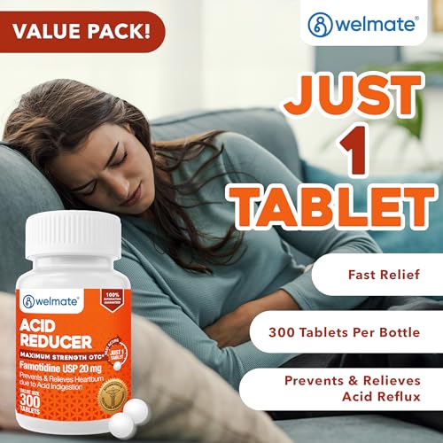 Image of WELMATE Famotidine 20mg Max Strength Antacid & Heartburn Medicine, 300 Ct | Fast-acting heartburn relief & acid reflux medicine; acid reducer in easy-to-swallow tablets for powerful 12-hour protection.