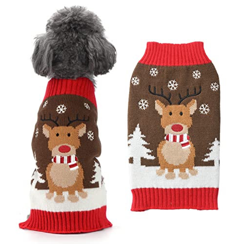 HRTTSY Weihnachtspullover für Hunde mit niedlichem Schneeflocken-Rentier, Strickwaren, warmer Welpenweste, Mantel, Kostüm, festlicher Pullover, Haustierkleidung für kleine, Katzen (braun, M) Cover