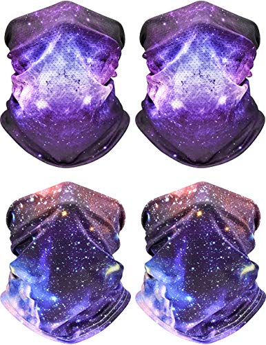 Neck Gaiter Face Mask, Breathing Face Cover, Reusable Cooling Bandana, Washable Scarf (4 Pack - Galaxy 04)