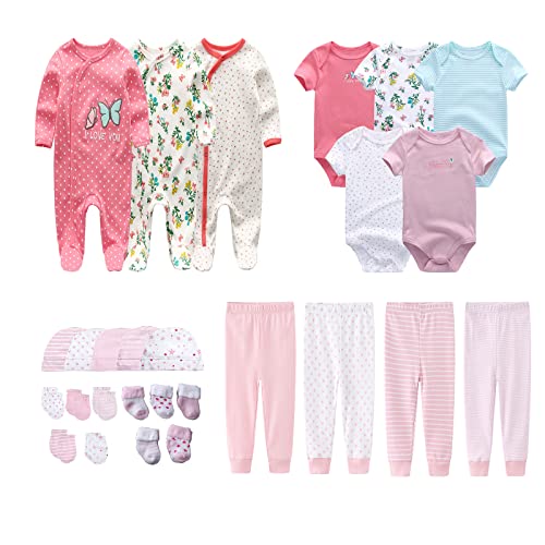 Image of MAMIMAKA Newborn Layette Gift Set 27-Piece Baby Girl Clothes Bodysuits, Pants Essentials and Accessories 0-6Months