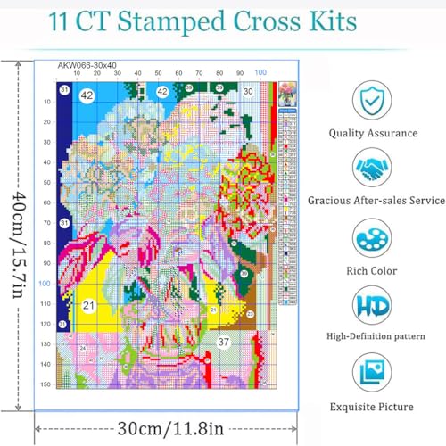 Image of Eiazuiks Stamping Cross Stitch Kit, Butterfly Counting Cross Stitch Kit for Adult Beginners, Full Line DIY Stitching Kit for Home Decor Cross Stitch Patterns 12x16 inches