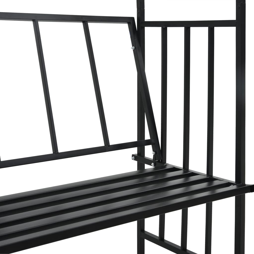 Gartenbogen mit Bank, schwarz, 128 x 50 x 207 cm, Eisen, Hochzeitsbogen, Rosengitter, Rankhilfe für Kletterpflanzen, Gartendekoration