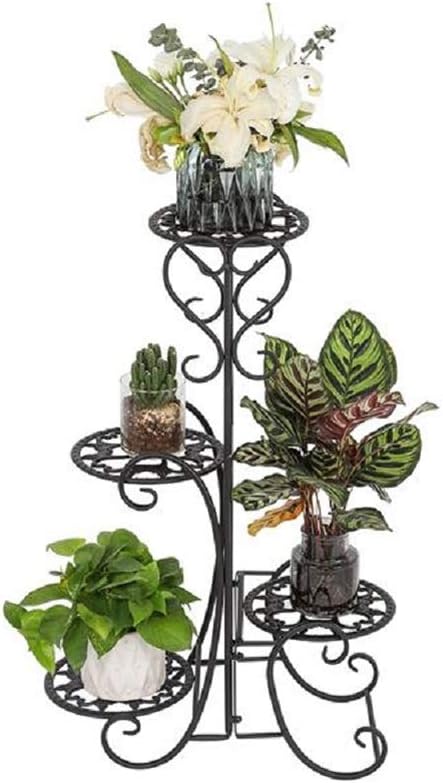 4-Tiers Iron Art Tree Design Plant Stand Holder Flower Pot Rack Garden Balcony Shelf Stand Outdoor Indoor Black