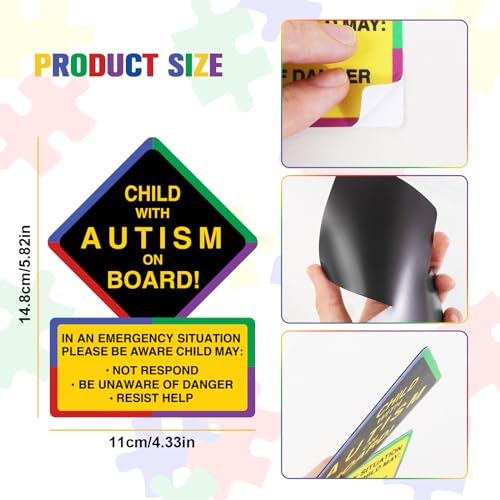 Image of Autism Car Magnet and Stickers Removable Reusable for Vehicle Window, Child with Autism On Board Sign for Safety Awareness