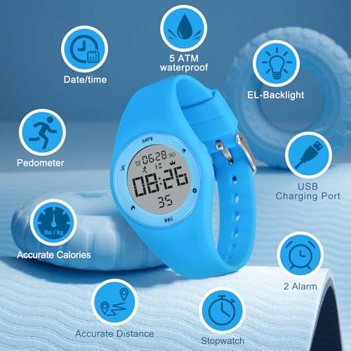 Image of Kids Watches for Girls Boys Digital Sport Watch with Step Counter Pedometer Vibration Alarm Clock, No App Waterproof Fitness Tracker Kids Watch Boys Girls Teens Students Ages 5-16