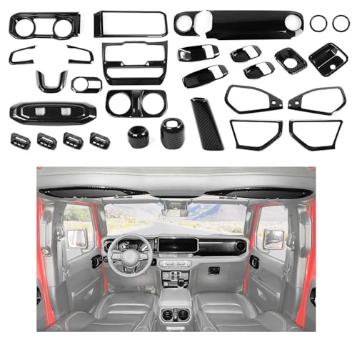 JWWY Carbon Fiber Interior Trim Kit Full Set Kit Decor Center Console Gear Shift Dashboard Panel,Door Window Switch Knob Speaker Cover Trim for 2024–2026 Jeep Wrangler JL JLU & Gladiator JT 28pcs