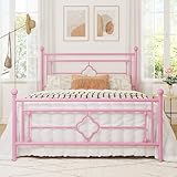 Allewie Full Size Metal Platform Bed Frame with Victorian Vintage Headboard and Footboard/Mattress Foundation/Under Bed Storage/No Box Spring Needed/Noise-Free/Easy Assembly, Pink