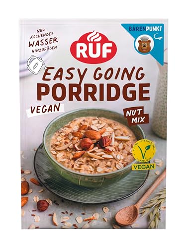 RUF Veganes Porridge Nuts & Oats, Oatmeal mit Mandeln, Haselnüssen & Leinsamen, einfache Zubereitung, im praktischen Portionsbeutel, 1 x 60 g
