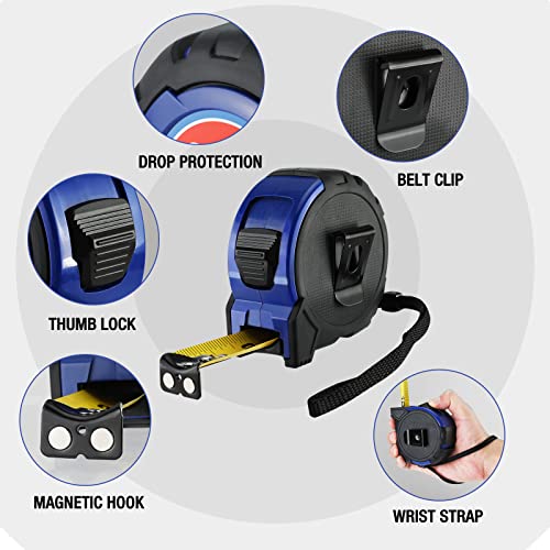Image of WORKPRO 25FT Tape Measure, 1 /8 Fractions Easy Read Measuring Tape, Retractable Nylon Coating Measurement Tape Accuracy 1 /32, Magnetic Hook, Belt Clip, Rubber Protective Casing (Pack of 3)